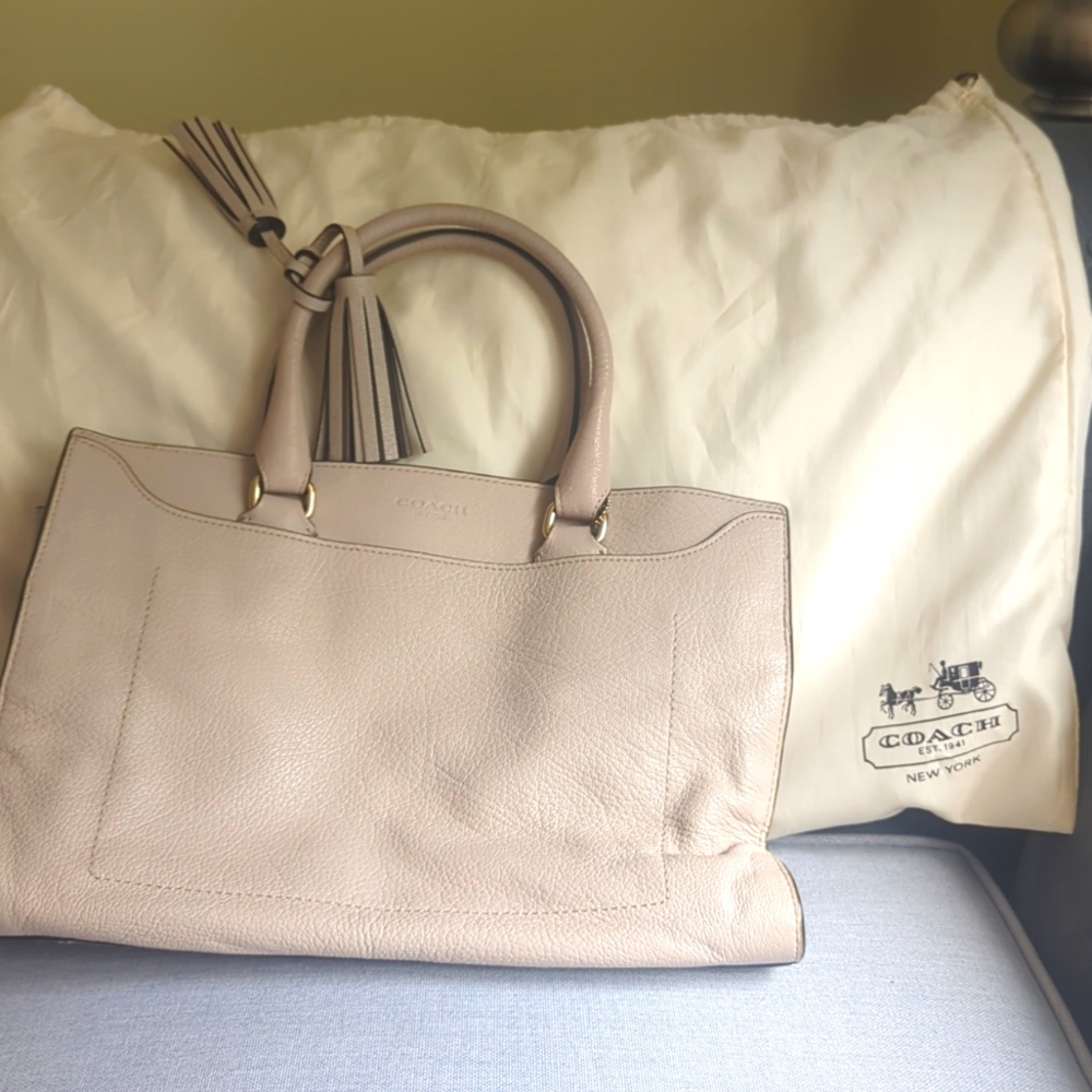 Coach Cream Satchel Bag with Structured Design